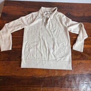 Banana Republic Mens Small 100% Merino Wool Polo Sweater Beige Long Sleeve S